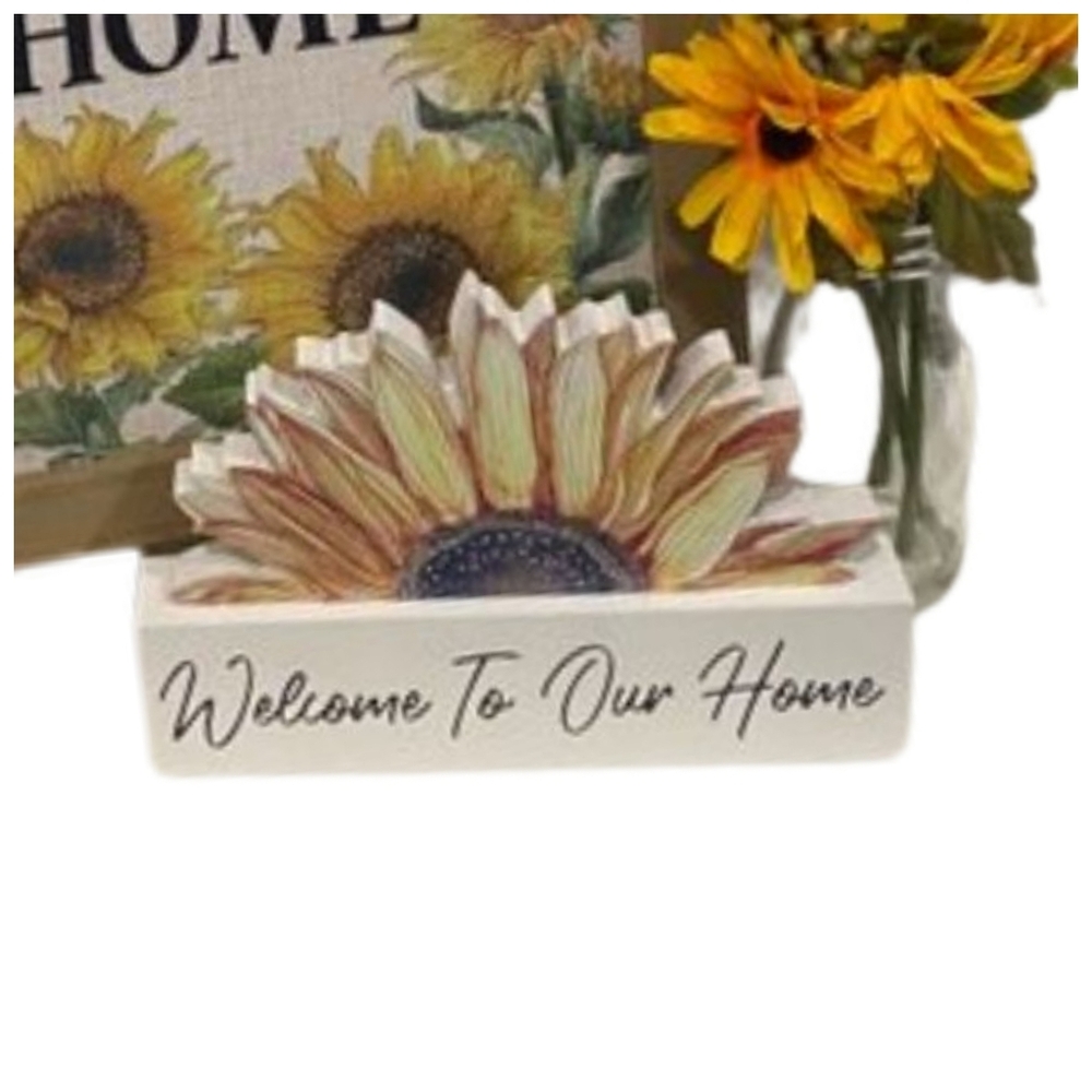 Ashland "Welcome to Our Home" Sunflower Motif Accent & 2 Flower Vases w/ Flowers